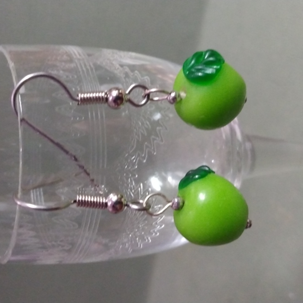 Green apple earrings